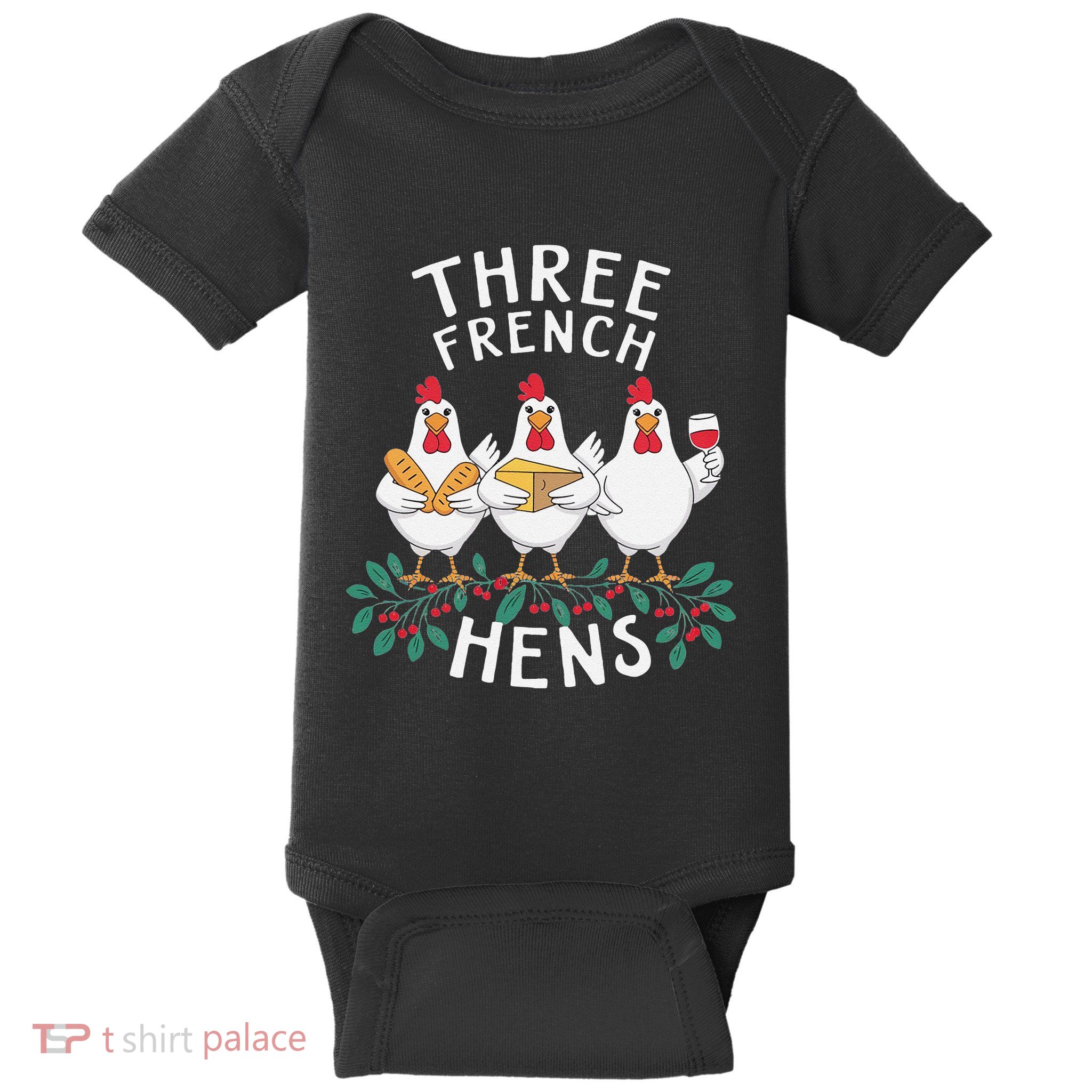 Three French Hens 12 Days Christmas Song Funny Xmas Baby Bodysuit
