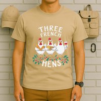 Three French Hens 12 Days Christmas Song Funny Xmas T-Shirt