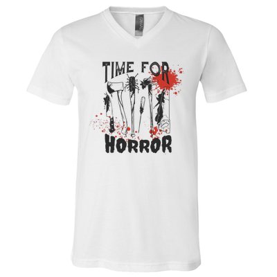 Time For Horror Scary Halloween V-Neck T-Shirt