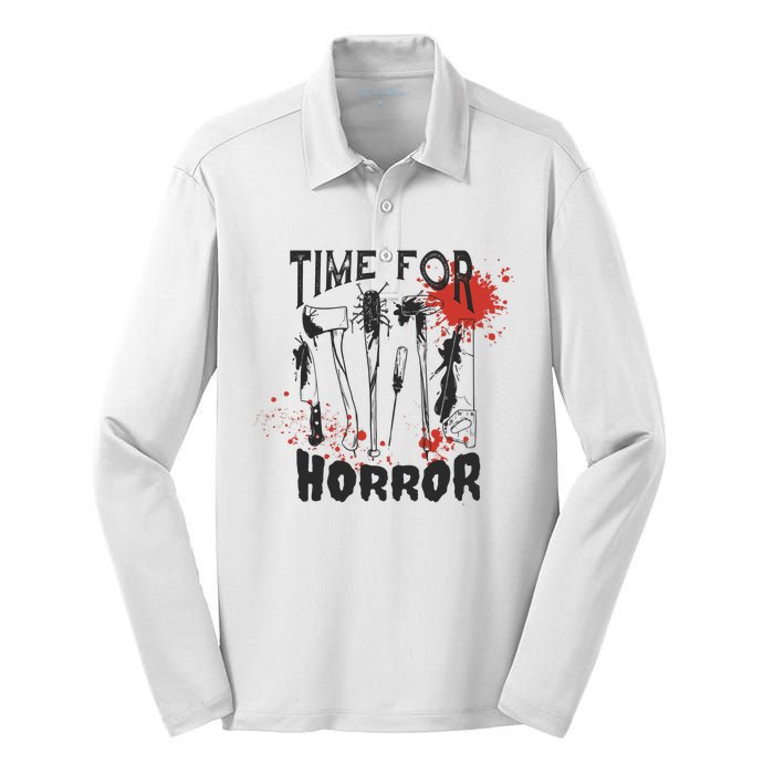 Time For Horror Scary Halloween Silk Touch Performance Long Sleeve Polo