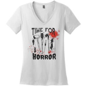 Time For Horror Scary Halloween Women's V-Neck T-Shirt