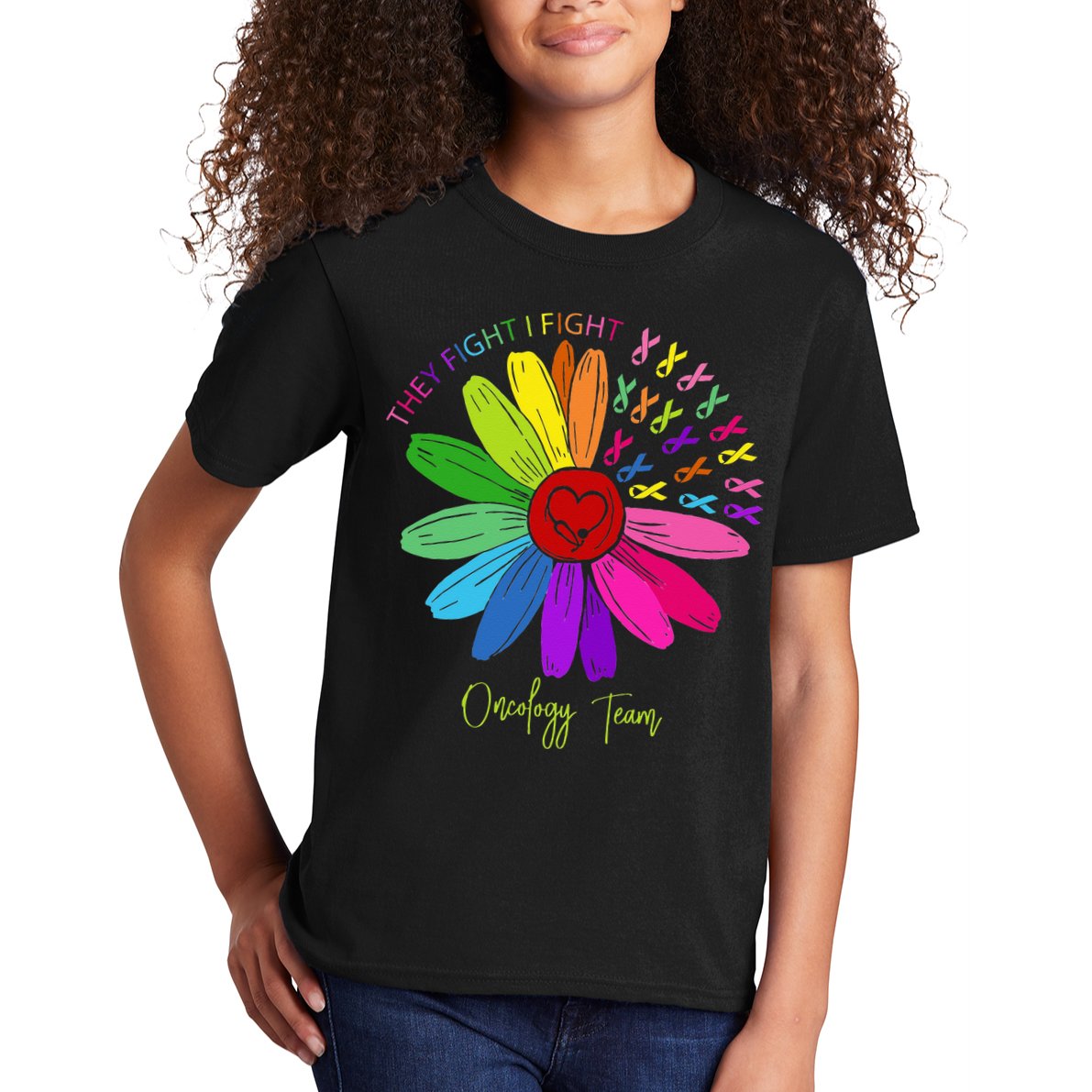 They Fight I Fight Oncology Team Sunflower Oncology Nurse Kids T-Shirt