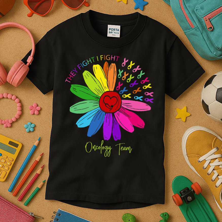 They Fight I Fight Oncology Team Sunflower Oncology Nurse Kids T-Shirt