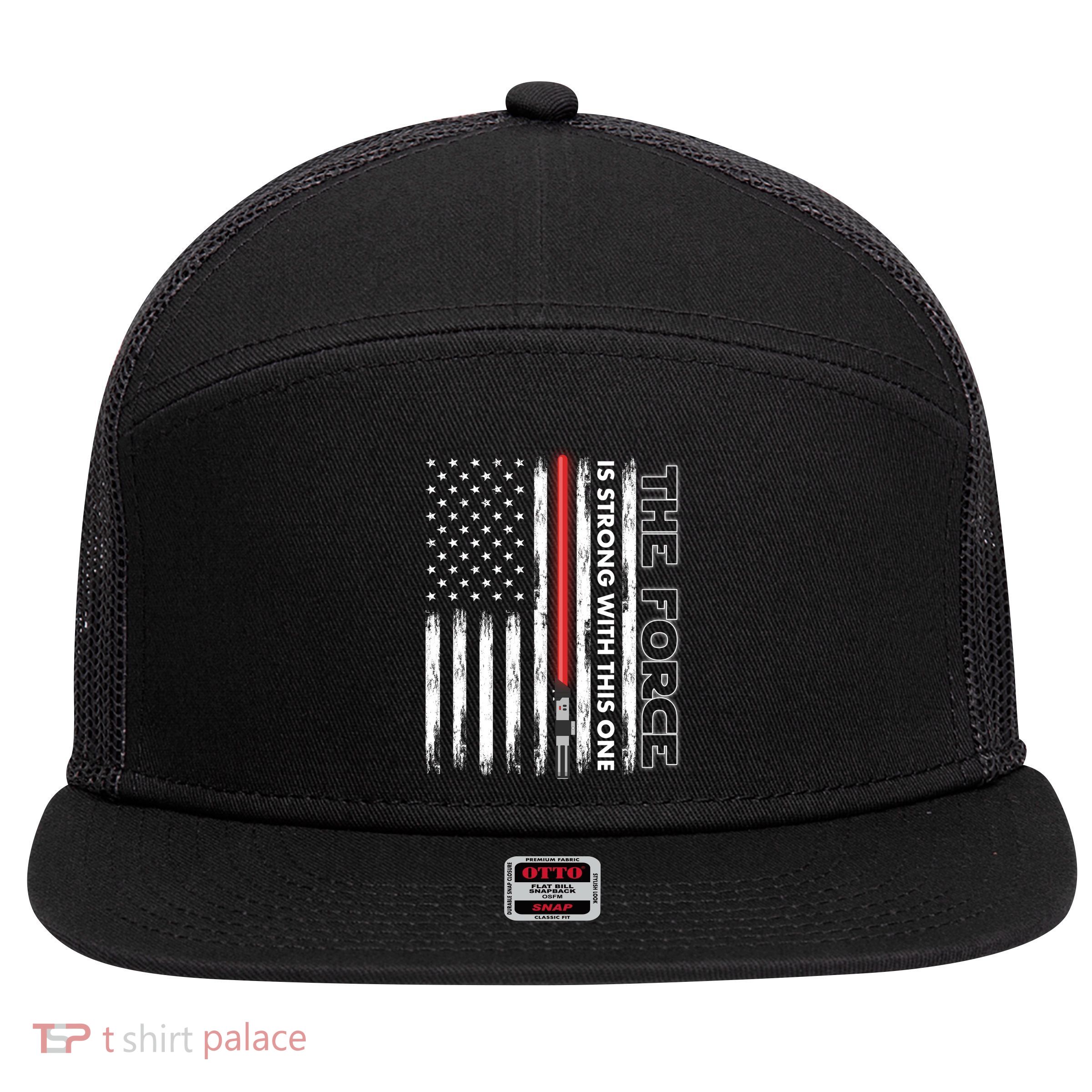 The Force Is Strong With This One USA American Flag 7 Panel Mesh Trucker Snapback Hat