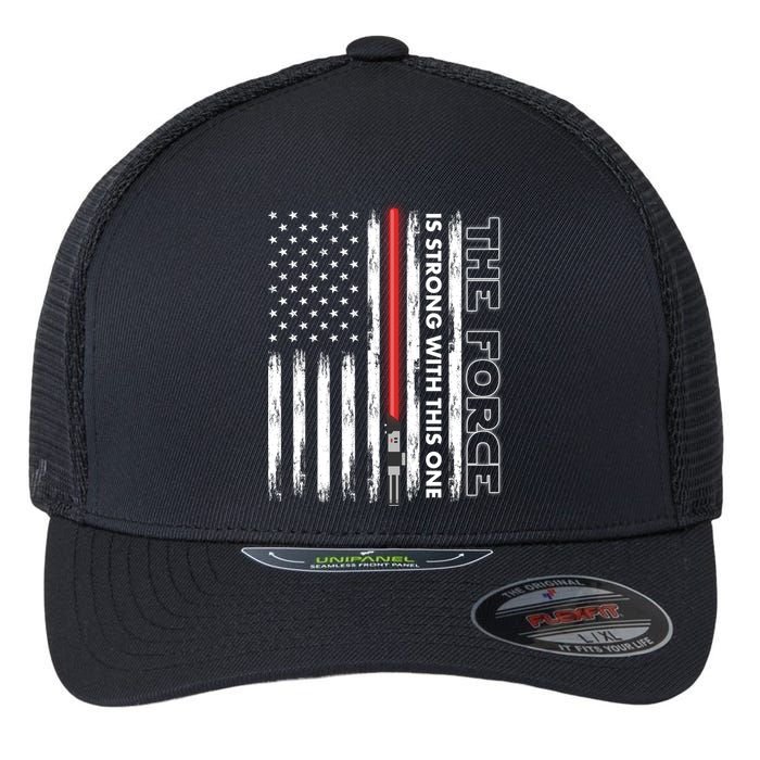 The Force Is Strong With This One USA American Flag Flexfit Unipanel Trucker Cap