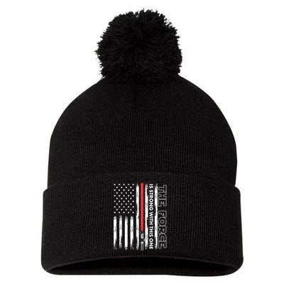 The Force Is Strong With This One USA American Flag Pom Pom 12in Knit Beanie