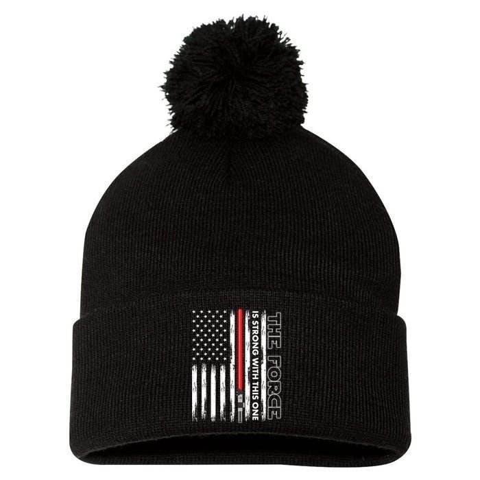 The Force Is Strong With This One USA American Flag Pom Pom 12in Knit Beanie