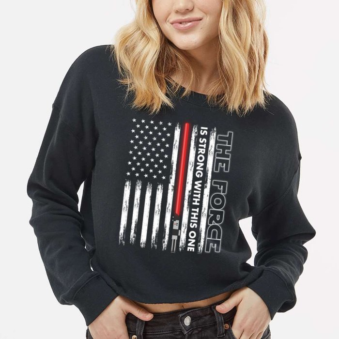 The Force Is Strong With This One USA American Flag Cropped Pullover Crew