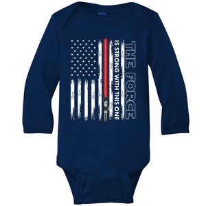 The Force Is Strong With This One USA American Flag Baby Long Sleeve Bodysuit