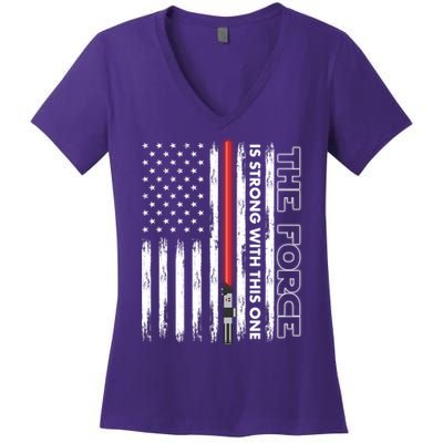 The Force Is Strong With This One USA American Flag Women's V-Neck T-Shirt