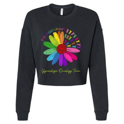 They Fight I Fight Oncology Team Gynecologic Oncology Nurse Funny Gift Cropped Pullover Crew