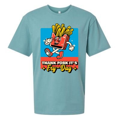 Thank Fork Its Fry Day Funny Tfi Friday Fries Gift Sueded Cloud Jersey T-Shirt