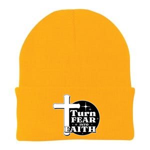 Turn Fear Into Faith Cross Knit Cap Winter Beanie