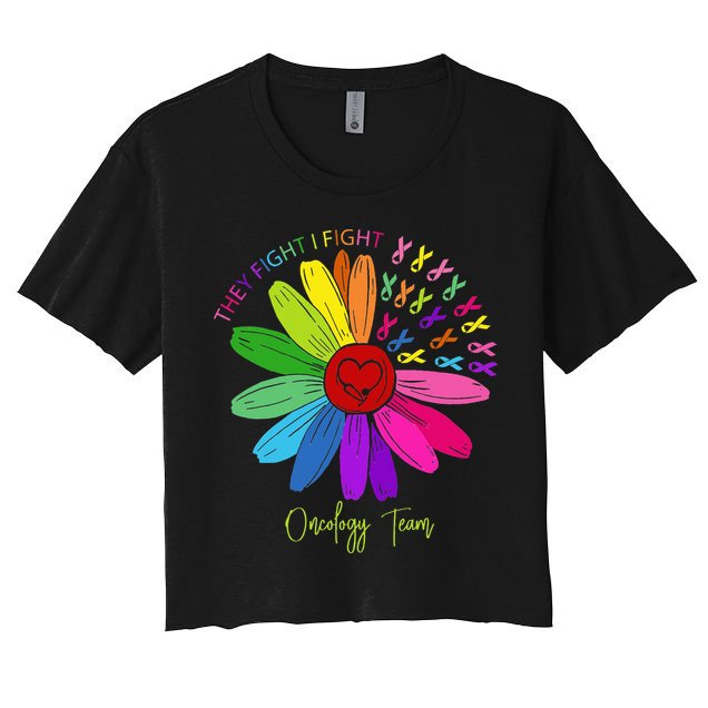 They Fight I Fight Oncology Team Sunflower Oncology Nurse Crop Top