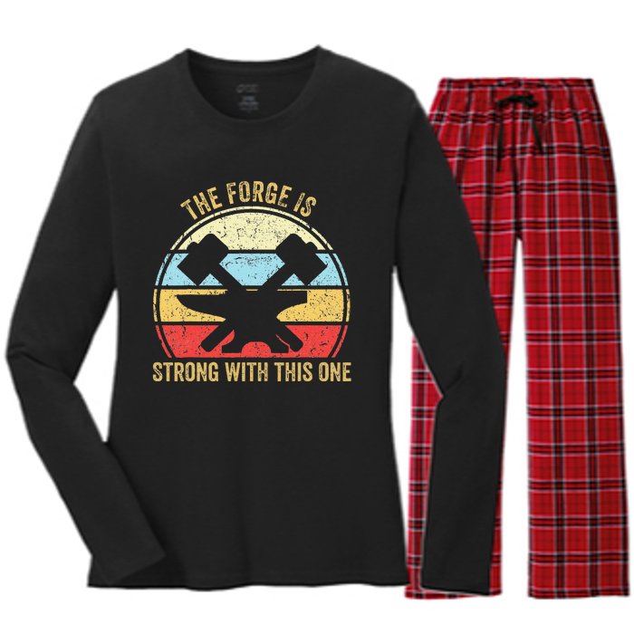 The Forge Is Strong With This One Funny Blacksmith Women's Long Sleeve Flannel Pajama Set 