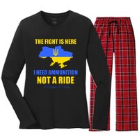 The Fight Is Here I Need Ammunition, Not A Ride Support Ukraine Women's Long Sleeve Flannel Pajama Set 