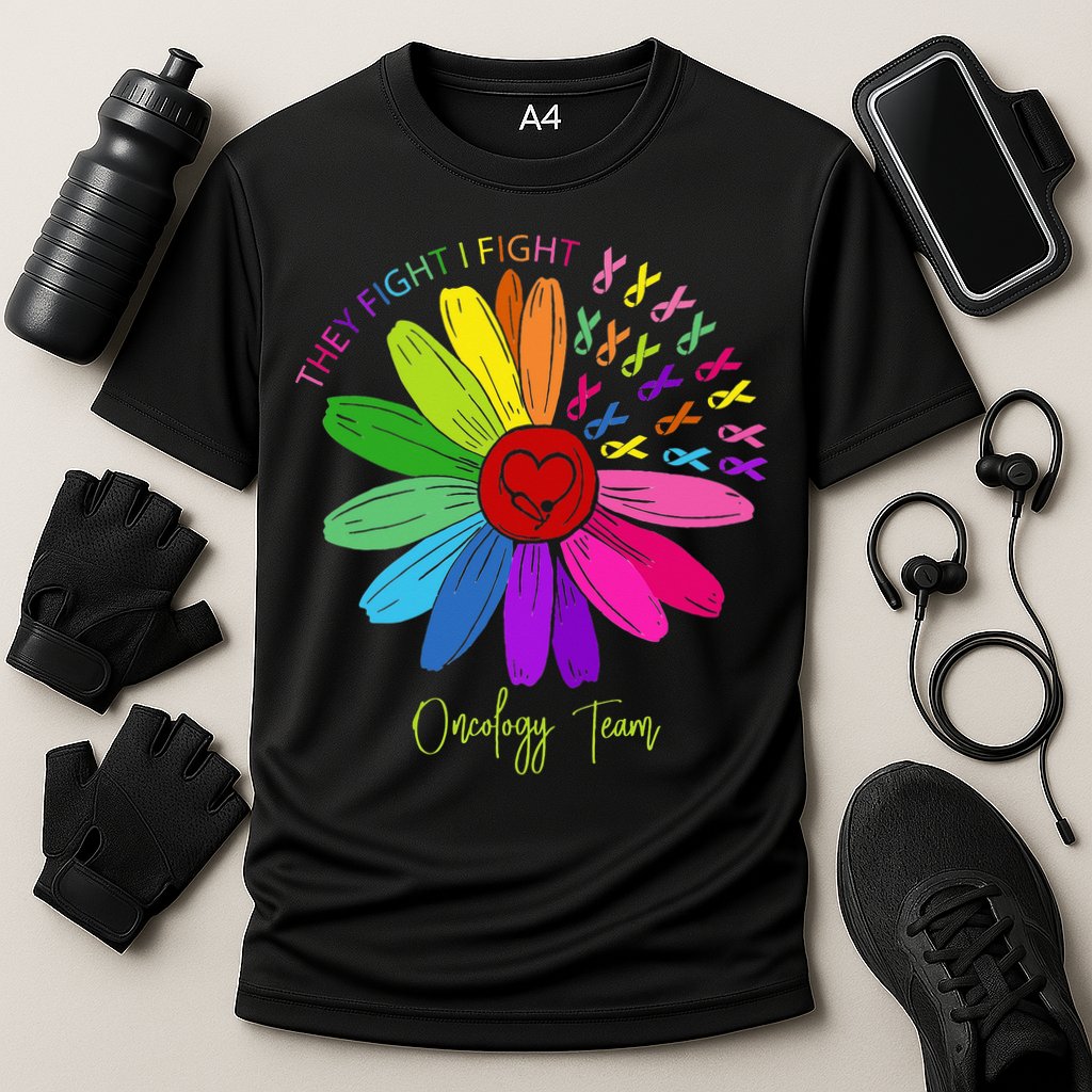 They Fight I Fight Oncology Team Sunflower Oncology Nurse Cooling Performance Crew T-Shirt