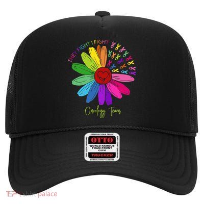 They Fight I Fight Oncology Team Sunflower High Crown Mesh Back Trucker Hat