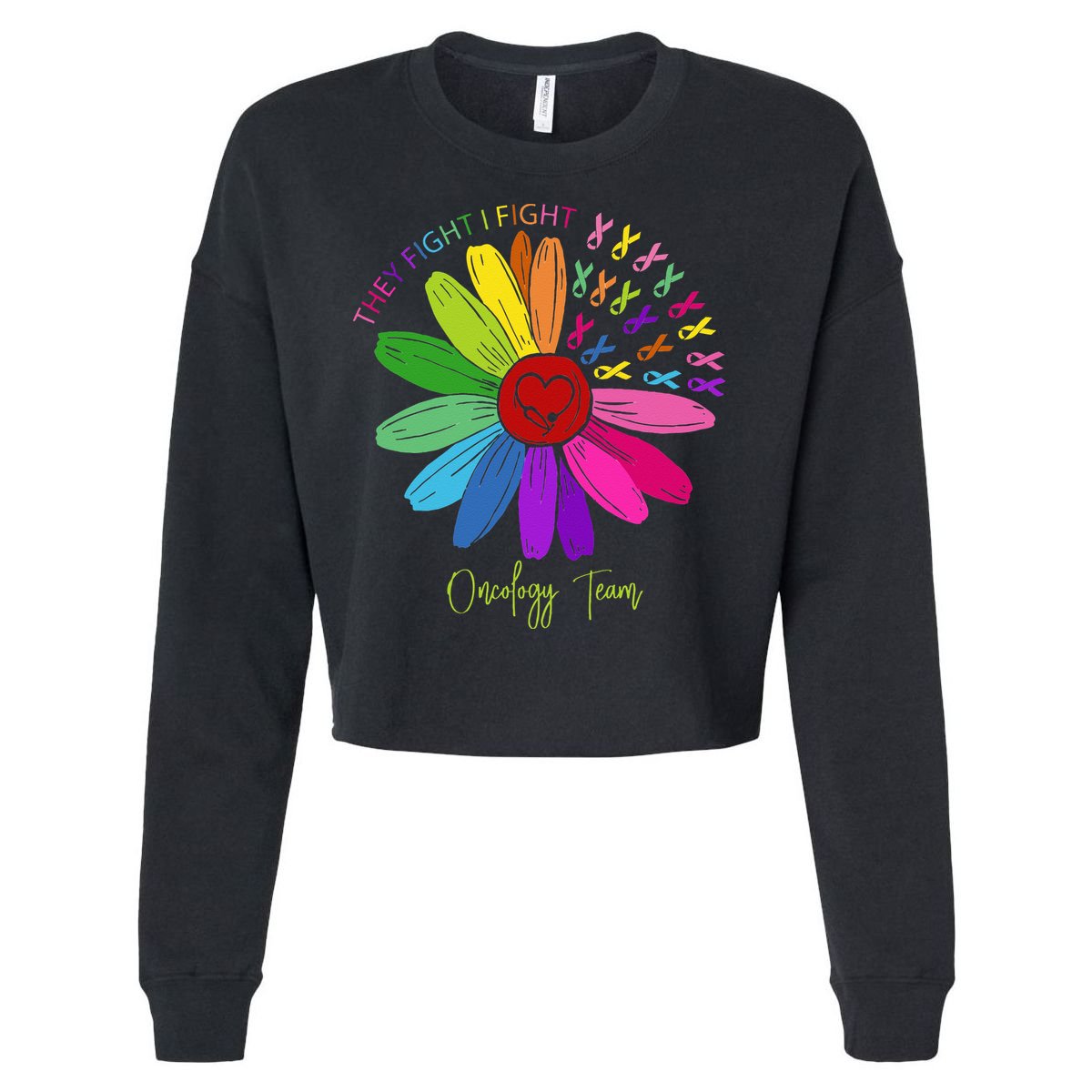 They Fight I Fight Oncology Team Sunflower Cropped Pullover Crew