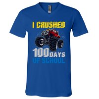 Truck Funny I Crushed 100 Days Of School Funny Gift V-Neck T-Shirt