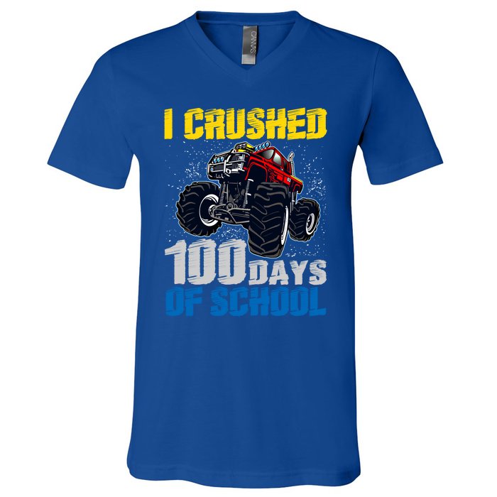 Truck Funny I Crushed 100 Days Of School Funny Gift V-Neck T-Shirt