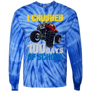 Truck Funny I Crushed 100 Days Of School Funny Gift Tie-Dye Long Sleeve Shirt