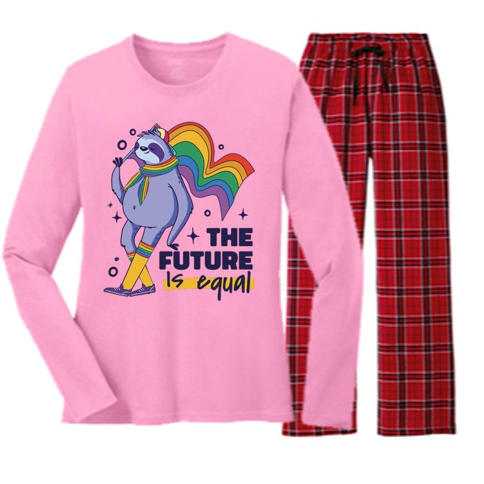 The Future Is Equal Sloth Pride Women's Long Sleeve Flannel Pajama Set 