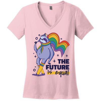 The Future Is Equal Sloth Pride Women's V-Neck T-Shirt