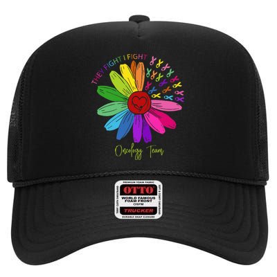 They Fight I Fight Oncology Team Sunflower Oncology Nurse High Crown Mesh Back Trucker Hat