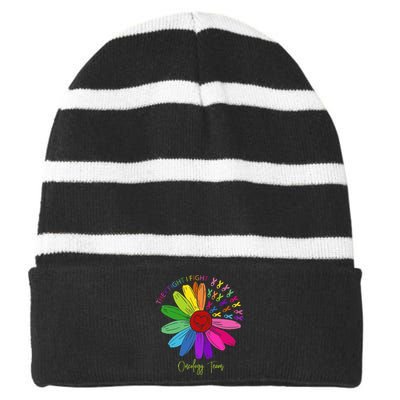 They Fight I Fight Oncology Team Sunflower Oncology Nurse Striped Beanie with Solid Band