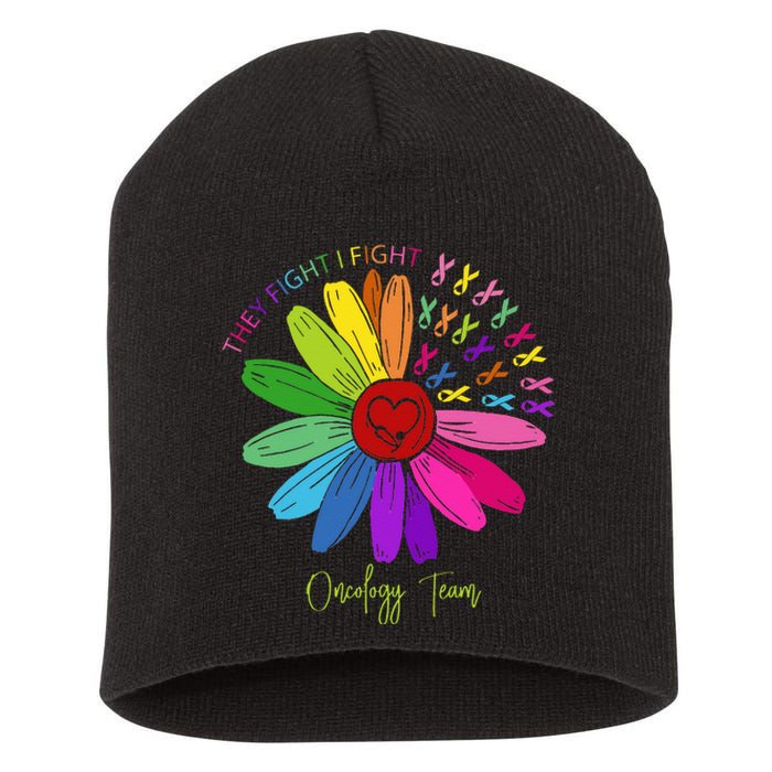 They Fight I Fight Oncology Team Sunflower Oncology Nurse Short Acrylic Beanie