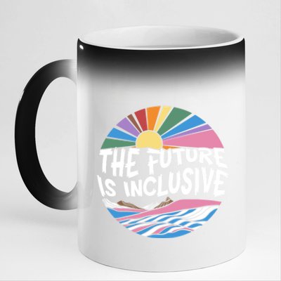 The Future Is Inclusive Rainbow Sunset Flowers Lgbtq Rights Gift 11oz Black Color Changing Mug