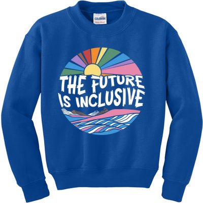 The Future Is Inclusive Rainbow Sunset Flowers Lgbtq Rights Gift Kids Sweatshirt