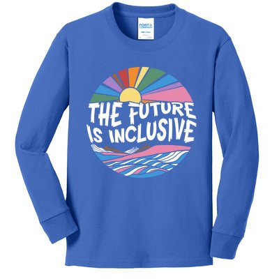 The Future Is Inclusive Rainbow Sunset Flowers Lgbtq Rights Gift Kids Long Sleeve Shirt