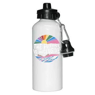 The Future Is Inclusive Rainbow Sunset Flowers Lgbtq Rights Gift Aluminum Water Bottle