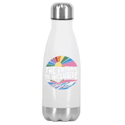 The Future Is Inclusive Rainbow Sunset Flowers Lgbtq Rights Gift Stainless Steel Insulated Water Bottle