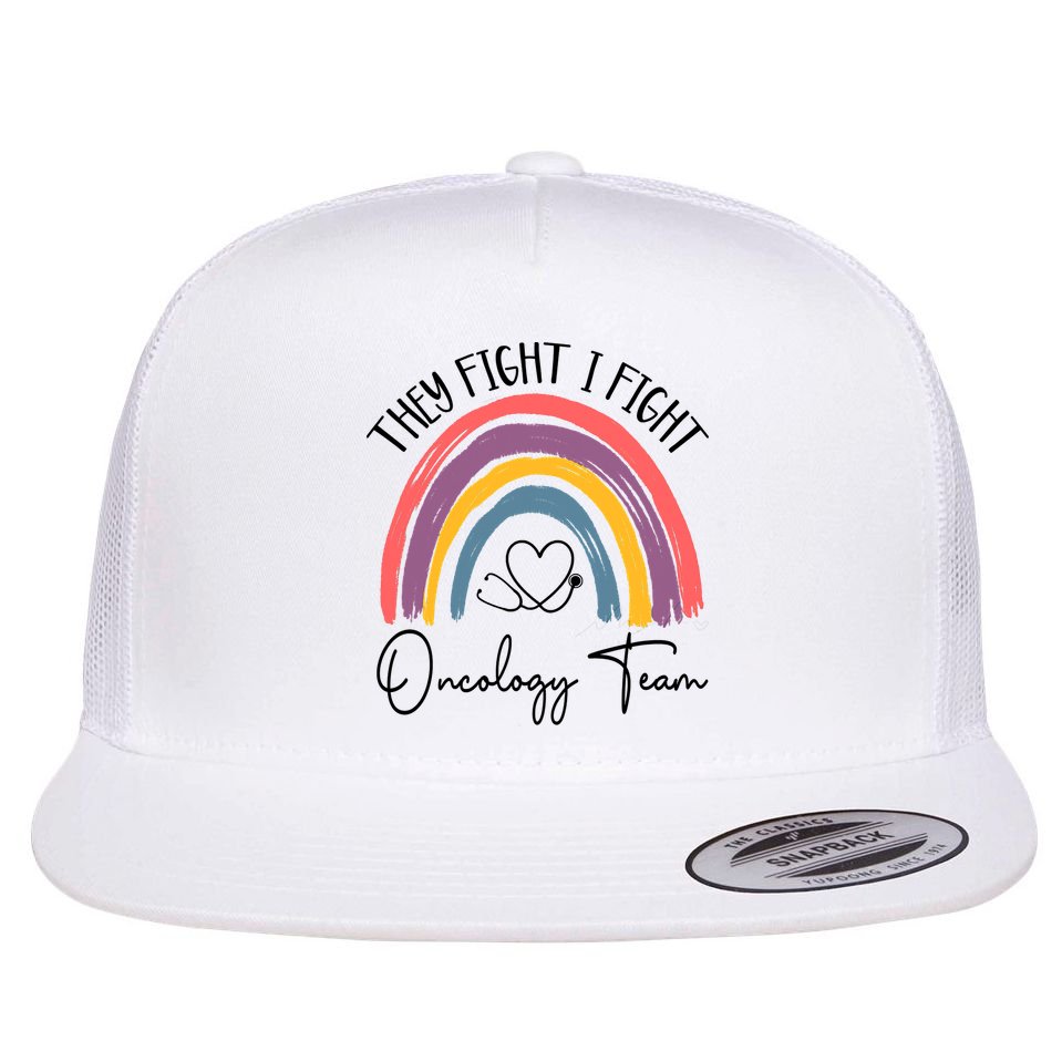 They Fight I Fight Oncology Team Boho Rainbow Flat Bill Trucker Hat