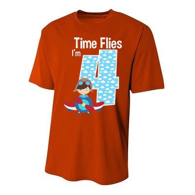 Time Flies I'm 4 4th Birthday Airplane Plane Pilot Flying Performance Sprint T-Shirt