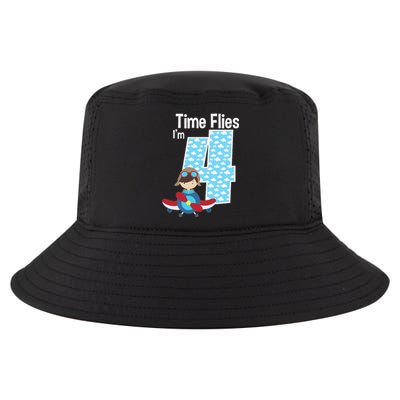 Time Flies I'm 4 4th Birthday Airplane Plane Pilot Flying Cool Comfort Performance Bucket Hat