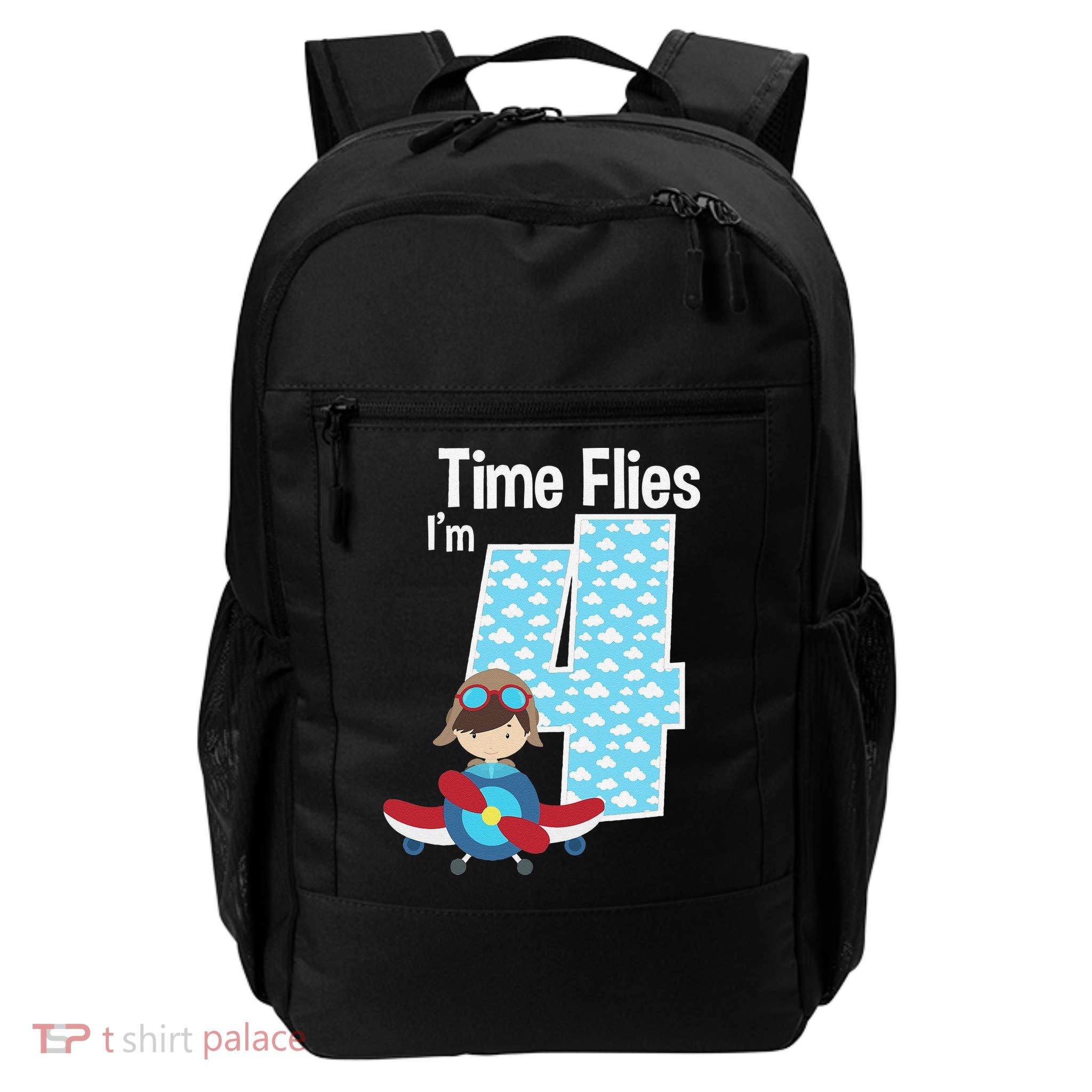 Time Flies I'm 4 4th Birthday Airplane Plane Pilot Flying Backpack