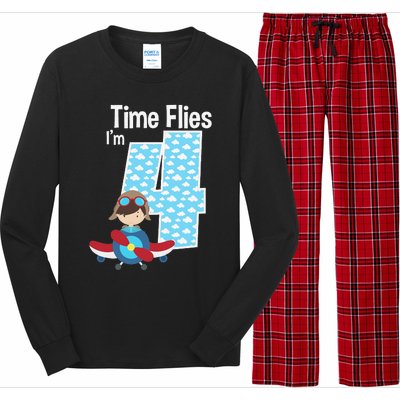 Time Flies I'm 4 4th Birthday Airplane Plane Pilot Flying Long Sleeve Pajama Set