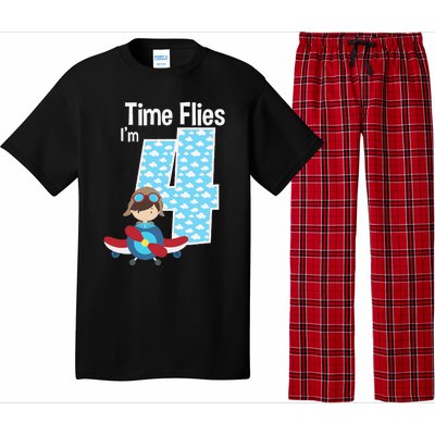 Time Flies I'm 4 4th Birthday Airplane Plane Pilot Flying Pajama Set