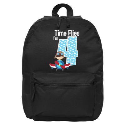 Time Flies I'm 4 4th Birthday Airplane Plane Pilot Flying 16 in Basic Backpack