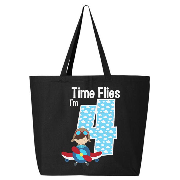 Time Flies I'm 4 4th Birthday Airplane Plane Pilot Flying 25L Jumbo Tote