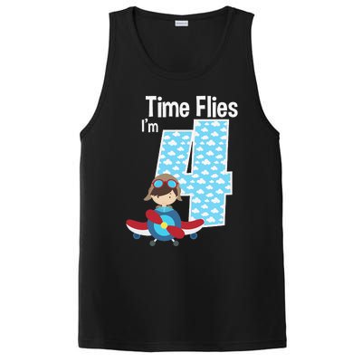 Time Flies I'm 4 4th Birthday Airplane Plane Pilot Flying PosiCharge Competitor Tank