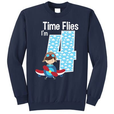 Time Flies I'm 4 4th Birthday Airplane Plane Pilot Flying Sweatshirt