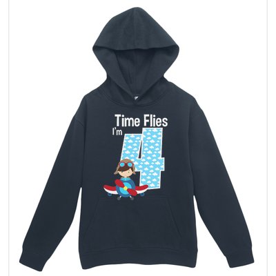 Time Flies I'm 4 4th Birthday Airplane Plane Pilot Flying Urban Pullover Hoodie