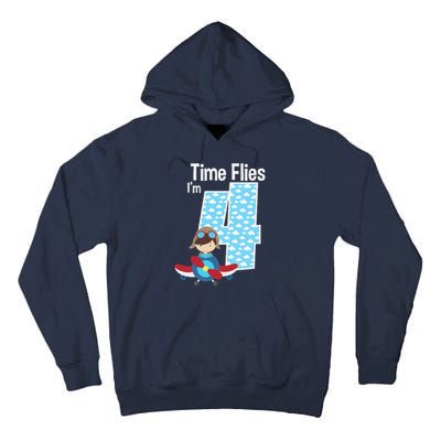 Time Flies I'm 4 4th Birthday Airplane Plane Pilot Flying Tall Hoodie