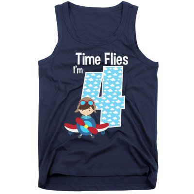 Time Flies I'm 4 4th Birthday Airplane Plane Pilot Flying Tank Top