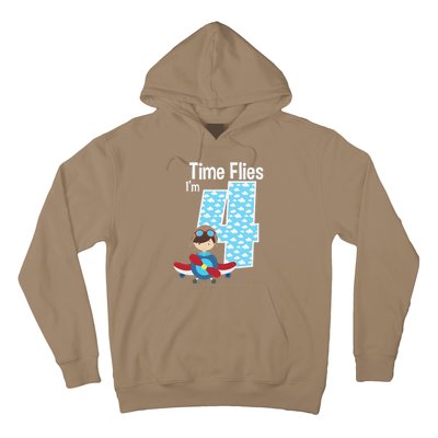 Time Flies I'm 4 4th Birthday Airplane Plane Pilot Flying Hoodie